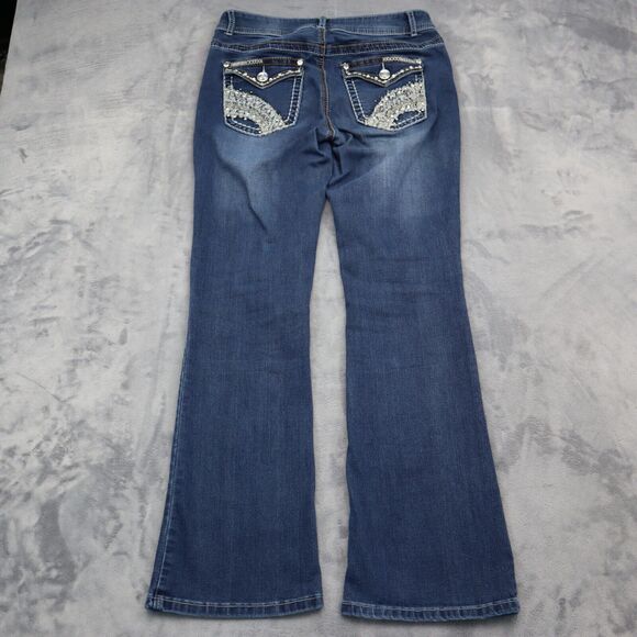 Casual Pants Womens 8 Blue Mid Rise Flat Front 5 Pocket Design Boot Cut Jeans - Picture 9 of 16